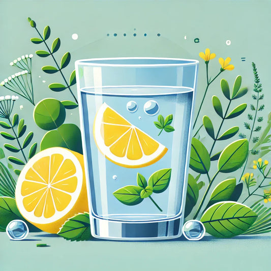 Lemon water with herbs — natural detox drink. | Limonlu su ve yeşillikler — doğal detoks içeceği.