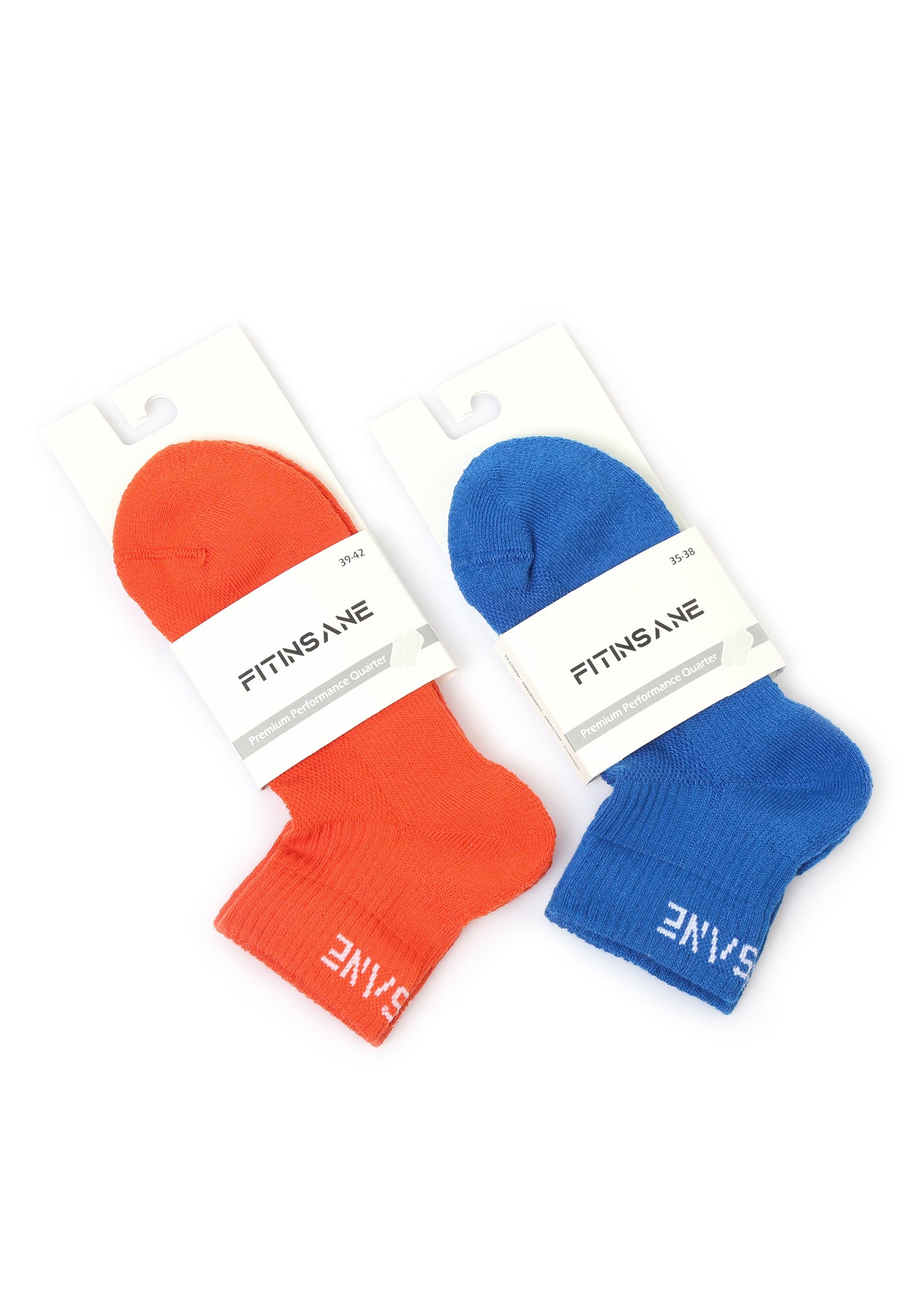 Premium Performance Quarter Trainer Sports Socks 2-Pack (Blue-Orange)