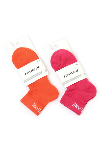 Premium Performance Quarter Trainer Sports Socks 2-Pack (Orange-Pink)