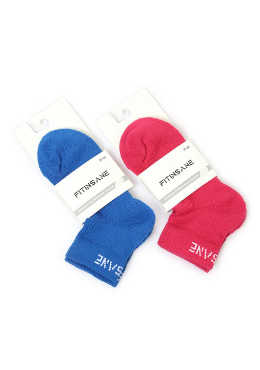 Premium Performance Quarter Trainer Sports Socks 2-Pack (Blue-Pink)