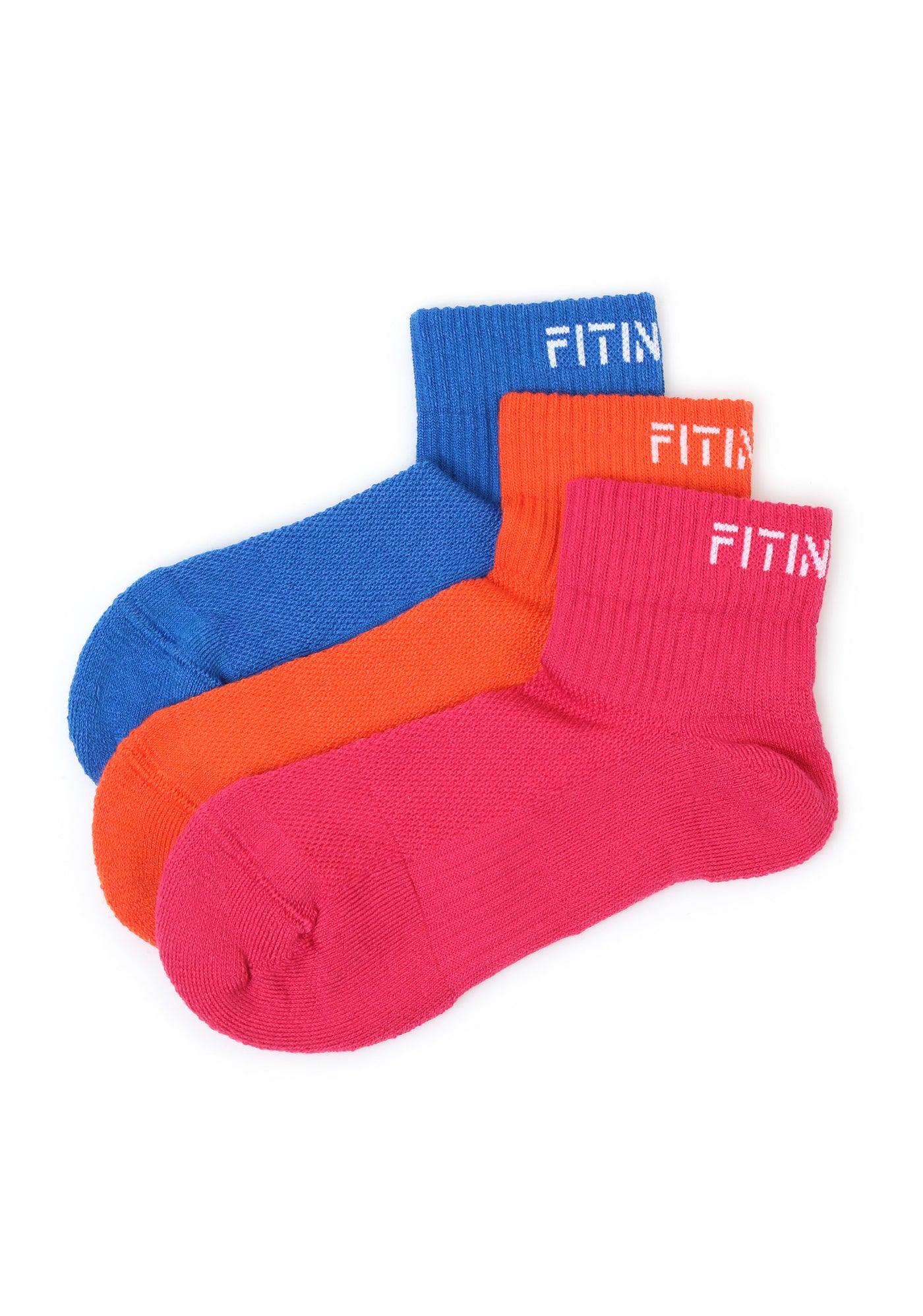 Premium Performance Quarter Trainer Sports Socks 3-Pack (Blue-Pink-Orange)