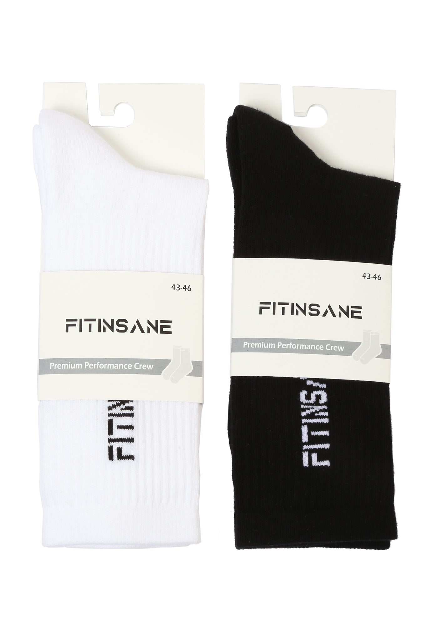 Fitinsane 43-46 Siyah ve Beyaz Performance Çorap – çift paketli görünüm